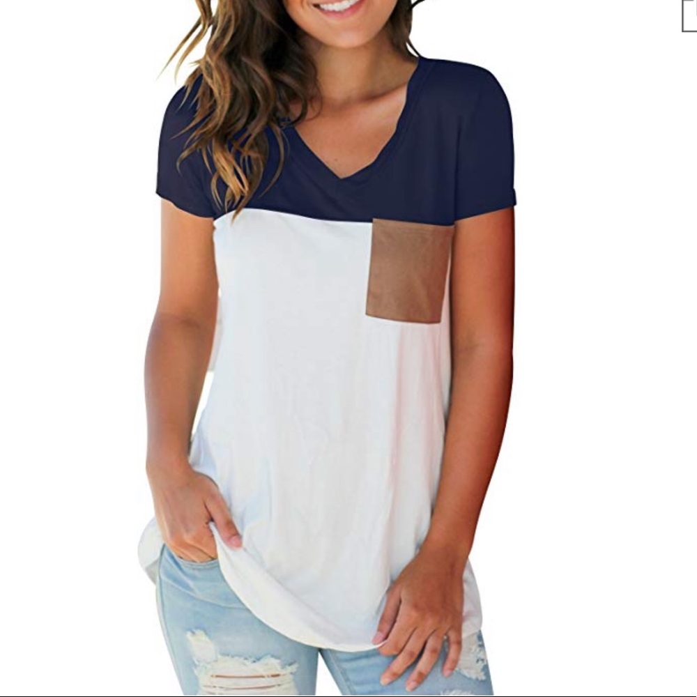V Neck with Suede Pocket